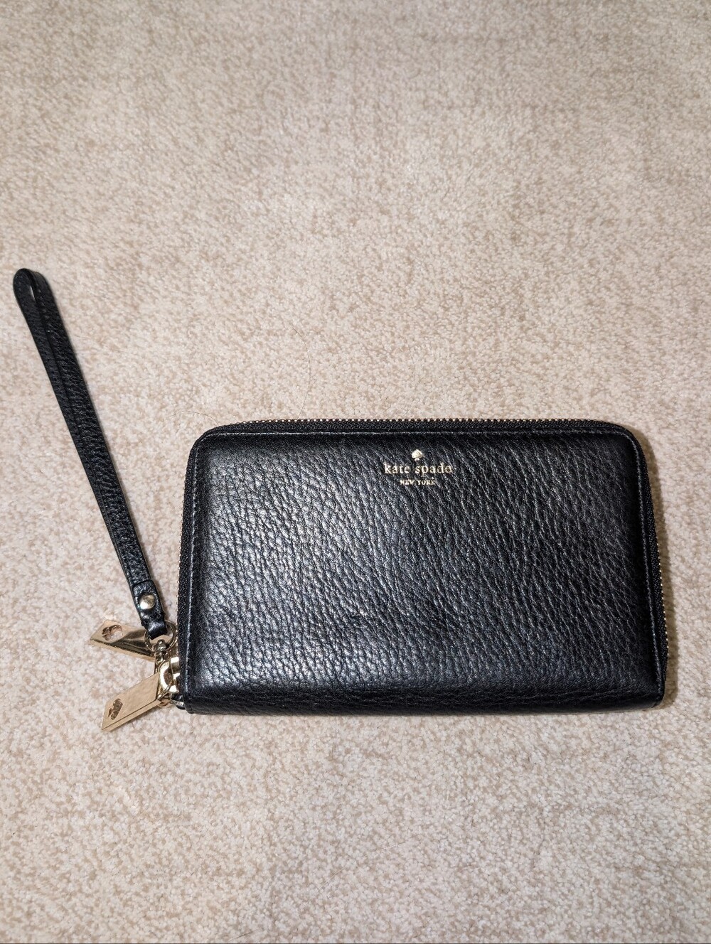 Kate Spade Black Leather Grey Street Tiera Double Zipper Wristlet Wallet